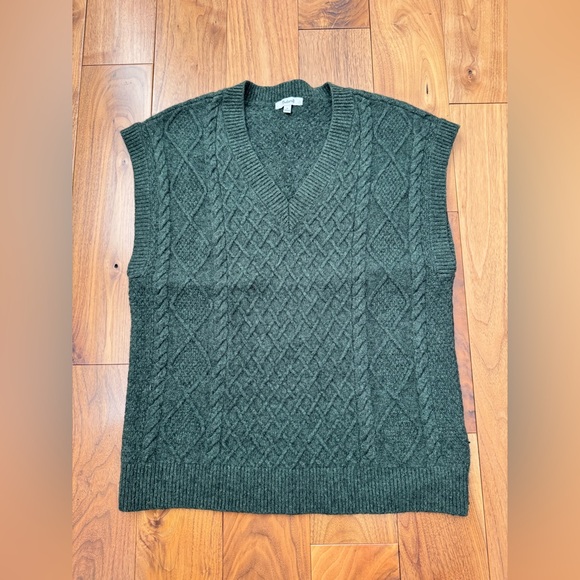 Madewell Cable Knit V-Neck Sweater Vest M Dark Forest Green - Picture 9 of 15